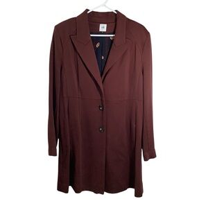 CAbi Long Single-Breasted Women’s Coat in Deep Burgundy